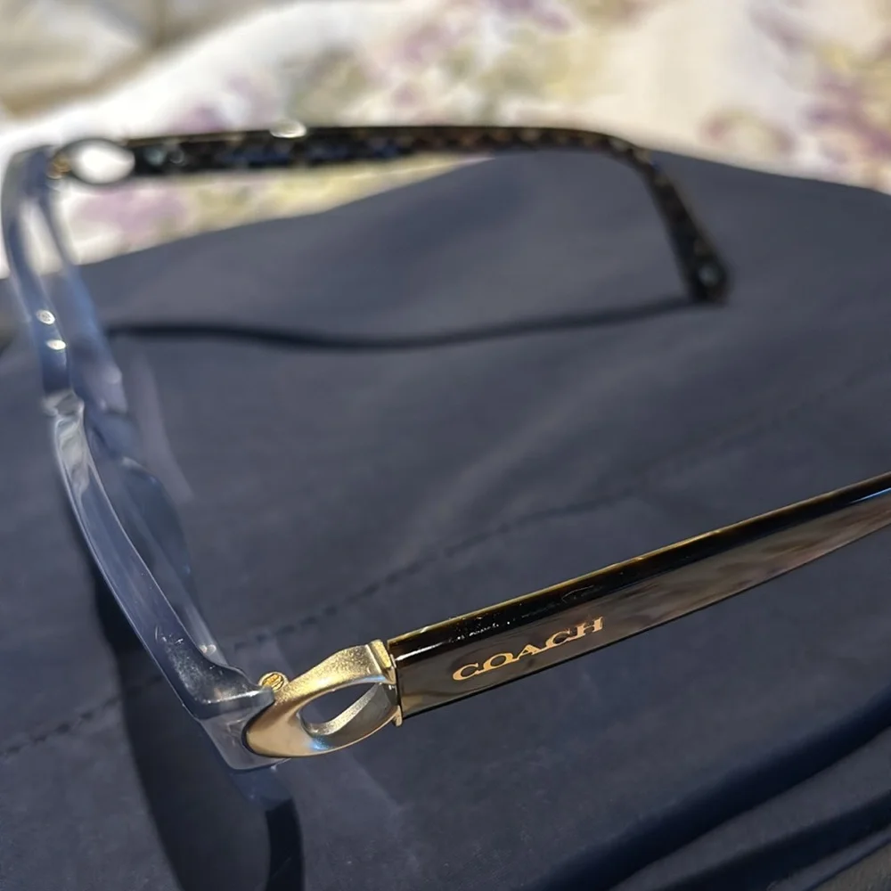 Coach Light Blue Crystal Cat-Eye Glasses with Tortoiseshell Temples